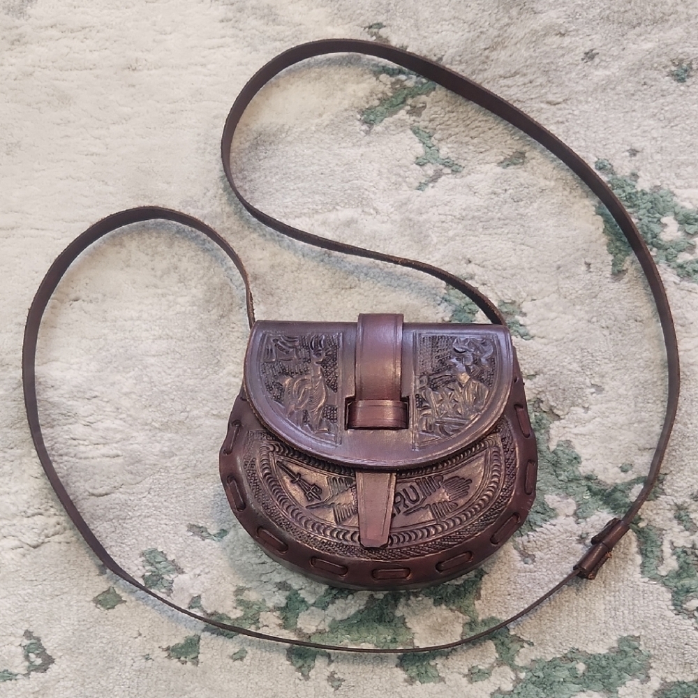 Handmade Brown Leather Crossbody Bag from PERU
